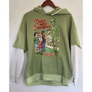 Romwe Hoodie Mens XS Green Ovesized Baggy Retro Don't Talk To Strangers